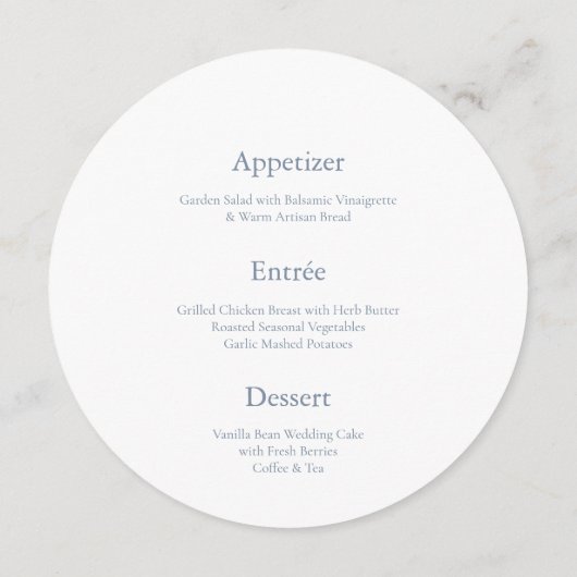 Dusty Blue Round Wedding Menu with Guest Name メニュー (裏面)