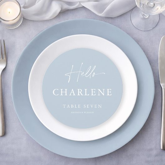 Dusty Blue Round Wedding Place Card & Menu  メニュー