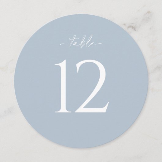 Dusty Blue Round Wedding Table Number 招待状 (正面)