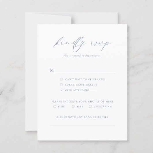 Dusty Blue RSVP Minimalist Wedding Card (正面)