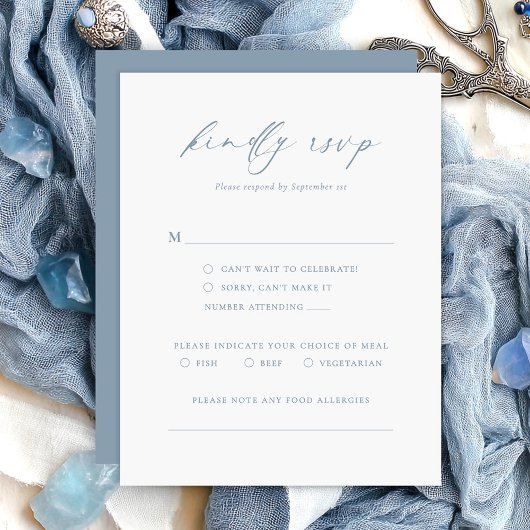 Dusty Blue RSVP Minimalist Wedding Card