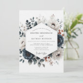 Dusty Blue Russet Flora Wedding 招待状 (スタンド正面)