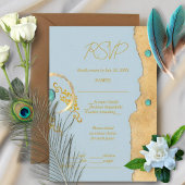 Dusty Blue Rustic Boho Gold Turquoise Wedding 出欠カード