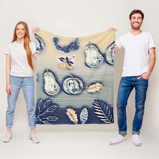 dusty blue Rustic Pumpkin & Autumn Leaf フリースブランケット (インサイチュ)