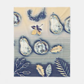 dusty blue Rustic Pumpkin & Autumn Leaf フリースブランケット (正面)