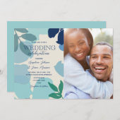 Dusty Blue Sage Boho Photo 結婚's 招待状 (正面/裏面)