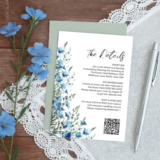Dusty Blue & Sage Boho Wildflowers QR Code Details エンクロージャーカード