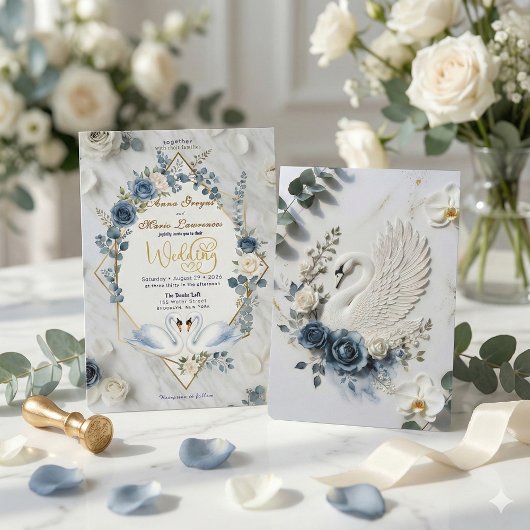 Dusty Blue Sage & Cream Geometric Wedding 招待状