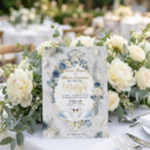 Dusty Blue Sage & Cream Geometric Wedding 招待状