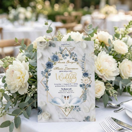 Dusty Blue Sage & Cream Geometric Wedding 招待状