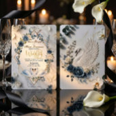 Dusty Blue Sage & Cream Geometric Wedding 招待状