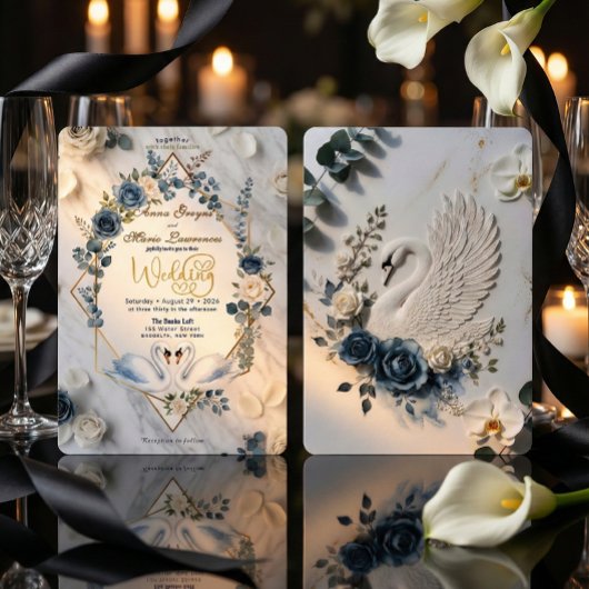 Dusty Blue Sage & Cream Geometric Wedding 招待状