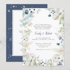Dusty Blue Sage Greenフローラ結婚のメニュー付き 招待状
