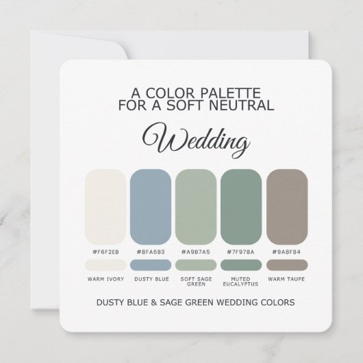 Dusty Blue Sage Green Wedding Color Palette Card 招待状 (正面)