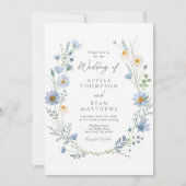 Dusty Blue Sage Green Wildflower Floral Wedding 招待状 (正面)