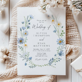 Dusty Blue Sage Green Wildflower Floral Wedding 招待状