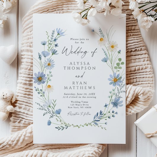 Dusty Blue Sage Green Wildflower Floral Wedding 招待状