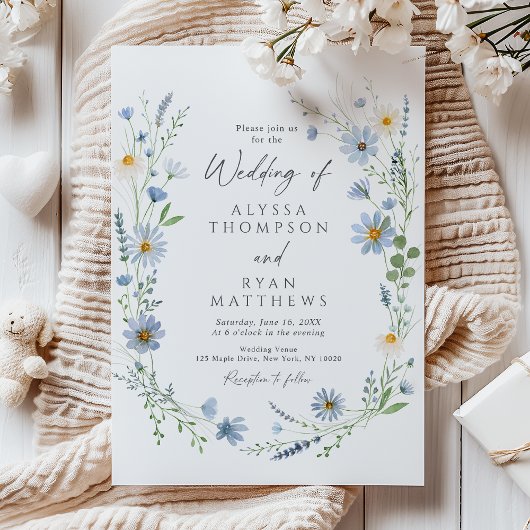 Dusty Blue Sage Wildflower Floral Wedding 招待状