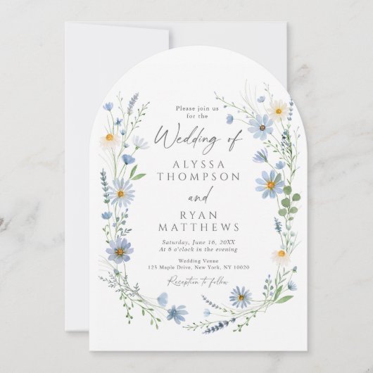 Dusty Blue Sage Wildflower Floral Wedding 招待状 (正面)