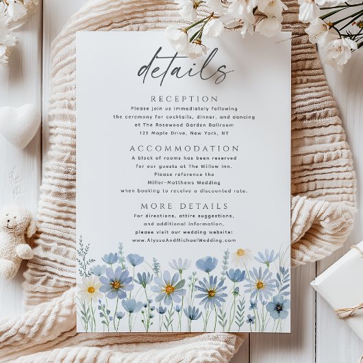 Dusty Blue Sage Wildflower Floral Wedding Details エンクロージャーカード