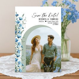 Dusty Blue & Sage Wildflowers Arch Photo Wedding セーブザデート