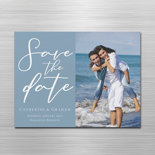 Dusty Blue Save the Date Coule Photo Magnet Card