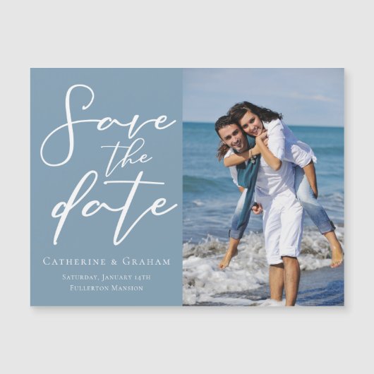 Dusty Blue Save the Date Coule Photo Magnet Card (正面)