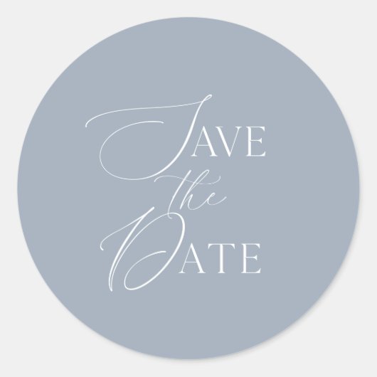 Dusty Blue Save The Date Script Wedding  ラウンドシール (正面)