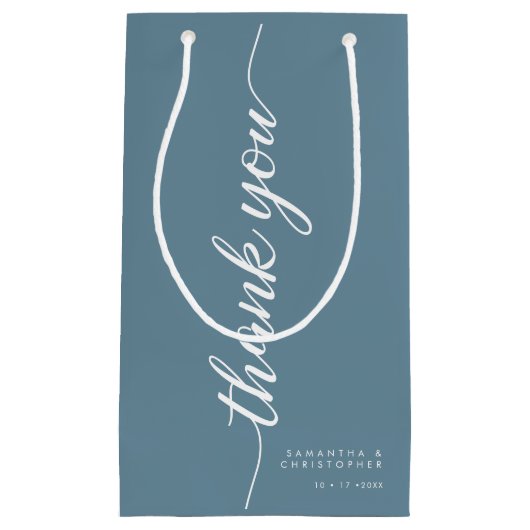 Dusty Blue Scriptエレガントのサ結婚ービス スモールペーパーバッグ (正面)