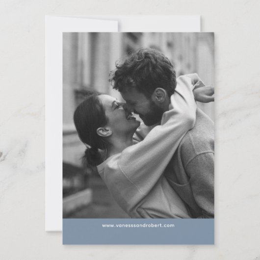 Dusty Blue Script写真Save The Date招待状 招待状 (裏面)