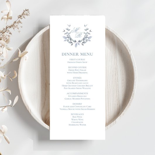 Dusty Blue Script クラシック結婚のDinner Menu メニュー