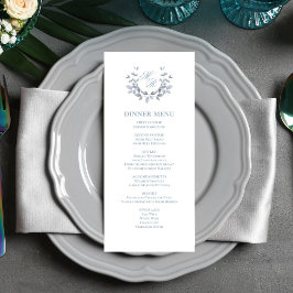 Dusty Blue Script クラシック結婚のDinner Menu メニュー