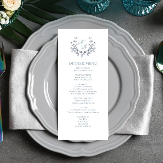 Dusty Blue Script クラシック結婚のDinner Menu メニュー