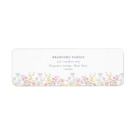 Dusty Blue Script Boho Wildflowers Wedding  ラベル