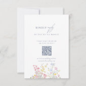 Dusty blue Script Floral Wildflower QR Code 出欠カード (正面)