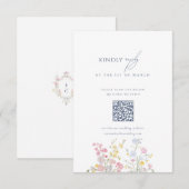Dusty blue Script Floral Wildflower QR Code 出欠カード (正面/裏面)