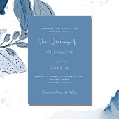 Dusty blue script luxury wedding 招待状