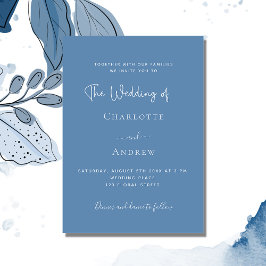 Dusty blue script luxury wedding 招待状