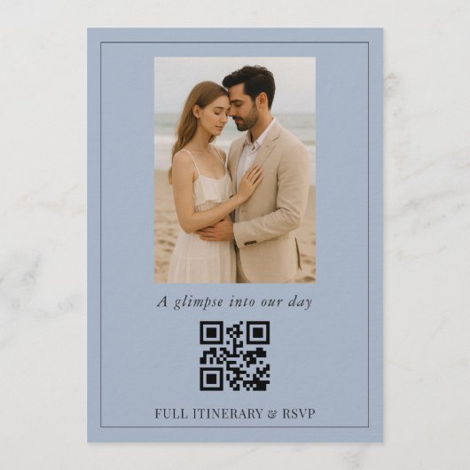 Dusty Blue Script Photo QR Code Wedding 招待状 (裏面)