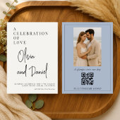 Dusty Blue Script Photo QR Code Wedding 招待状