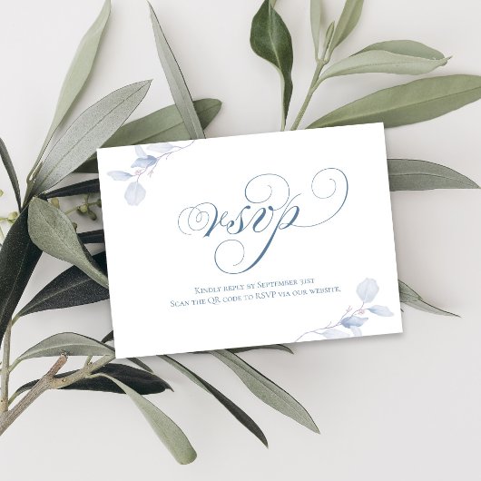 Dusty Blue Script QR Wedding RSVP Card