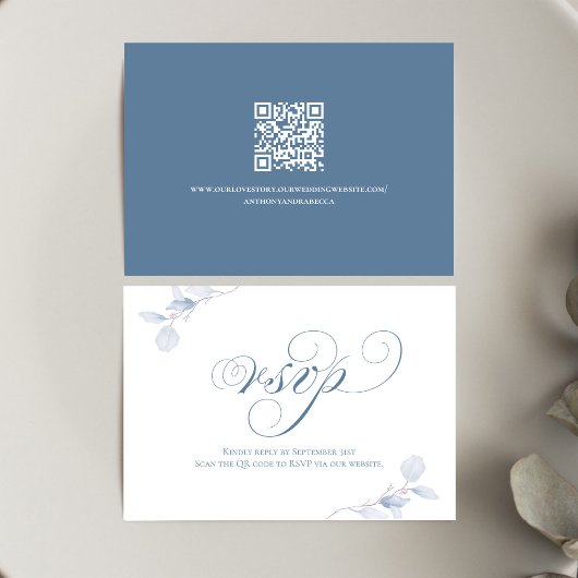 Dusty Blue Script QR Wedding RSVP Card