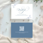 Dusty Blue Script QR Wedding RSVP Card