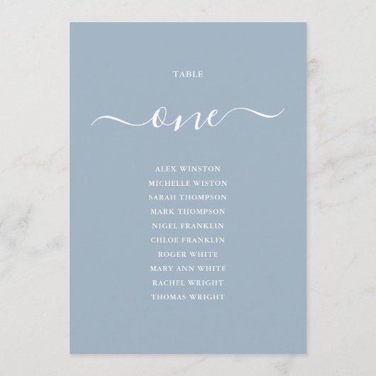 Dusty Blue Script Table Number 1 Seating Chart 招待状 (裏面)
