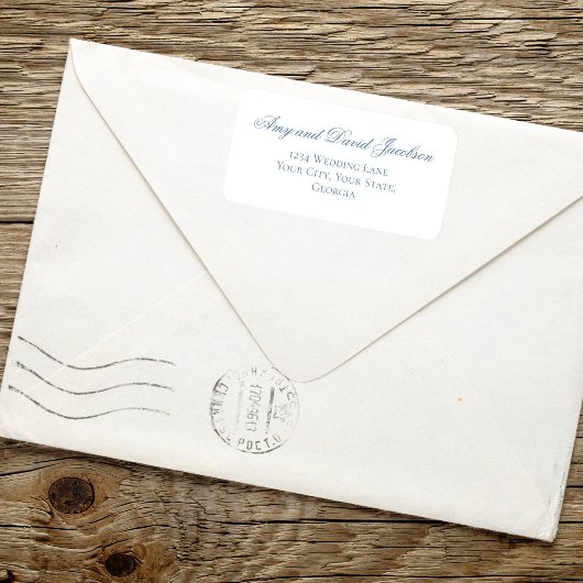 Dusty Blue Script Wedding Return Address ラベル
