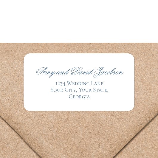 Dusty Blue Script Wedding Return Address ラベル
