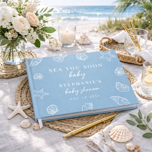 Dusty Blue Sea You Soon Beach Baby Shower ゲストブック