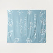 Dusty Blue Sea You Soon Beach Baby Shower Backdrop タペストリー (正面(横))