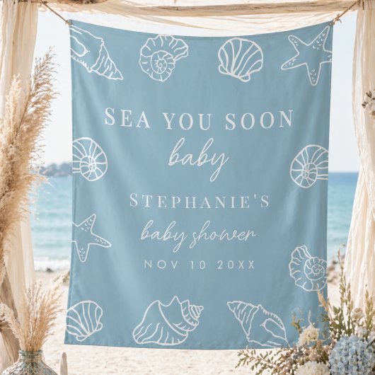 Dusty Blue Sea You Soon Beach Baby Shower Backdrop タペストリー