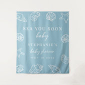Dusty Blue Sea You Soon Beach Baby Shower Backdrop タペストリー (正面)